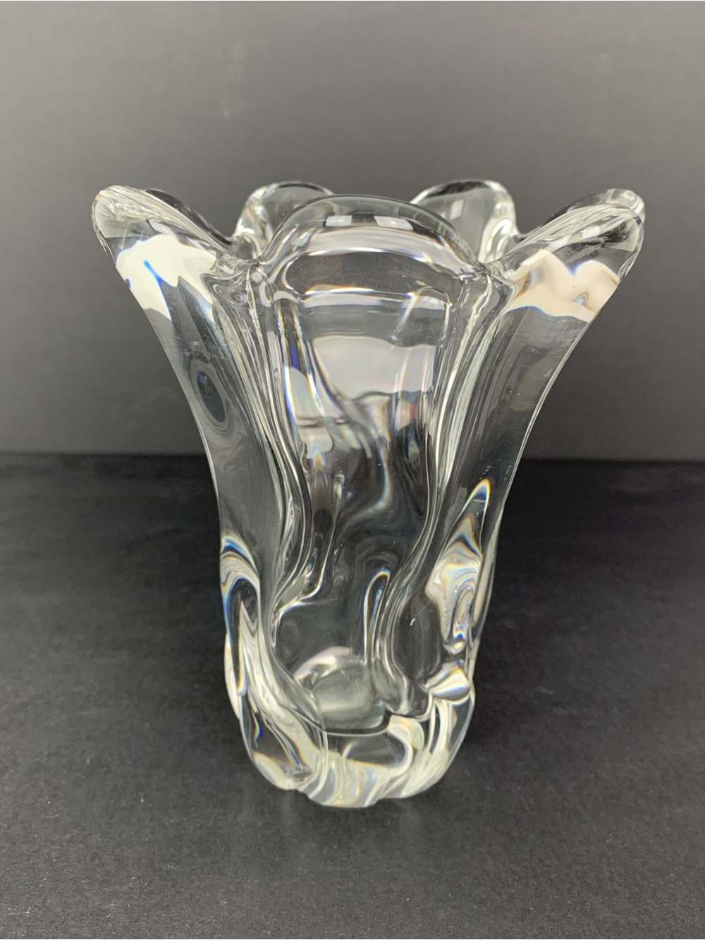 Daum France Glass Vase Organic Flow Signed Vtg Clear French MCM 6” Handmade